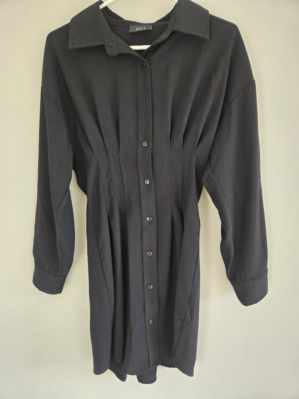 VICI Collection Black Pleated Waist Button-Front Mini Shirt Dress size XS